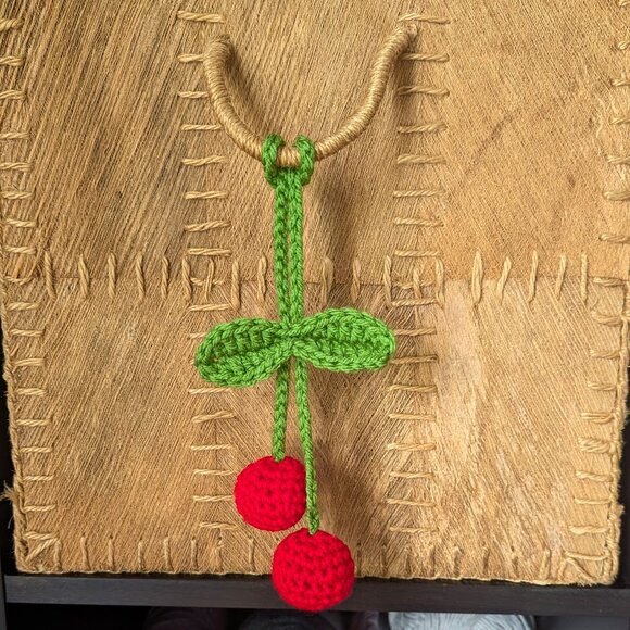 Crochet Cherries Charm | Hanging Accessory for Car Mirror, Bags, Door Knobs - Picture 5 of 8